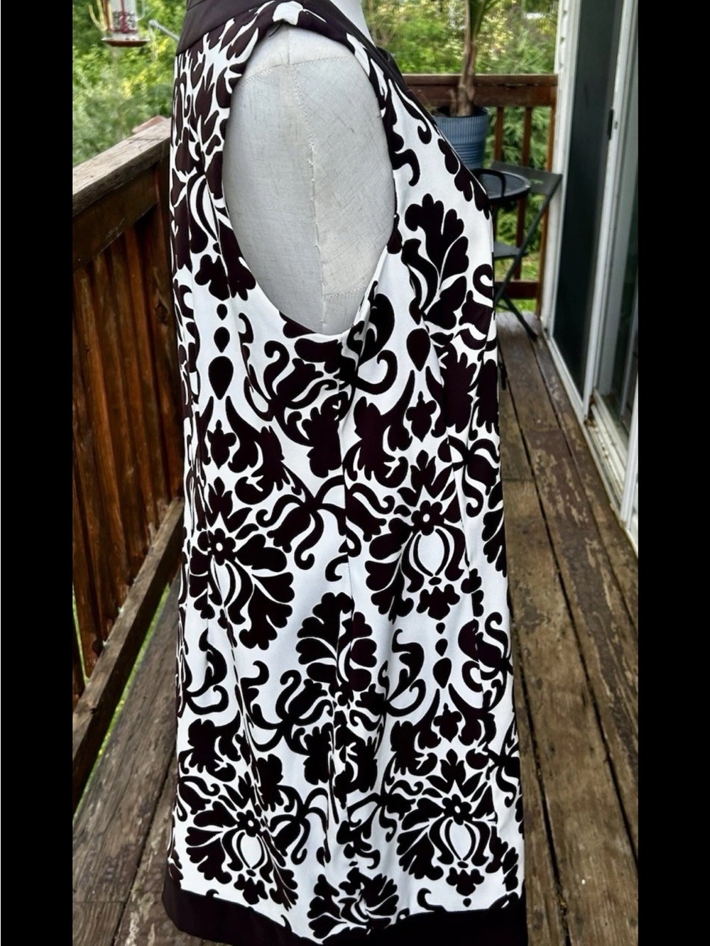 Alyx Brown/White Floral Sheath Dress Scoop Neck Sleeveless Knee Sz 16 Zip - Picture 4 of 12